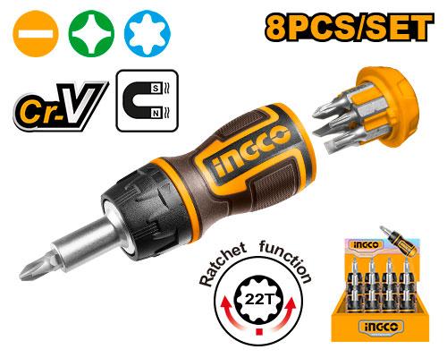AKISDS1728 8 in 1 stubby ratchet screwdriver set