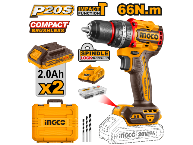 CIDLI20668 20V LI-ION COMPACT BRUSHLESS CORDLESS IMPACT DRILL 66Nm