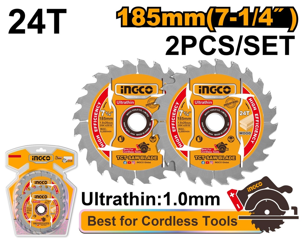 TSB1853 ULTRA-THIN TCT SAW BLADE SET 185MM 24T