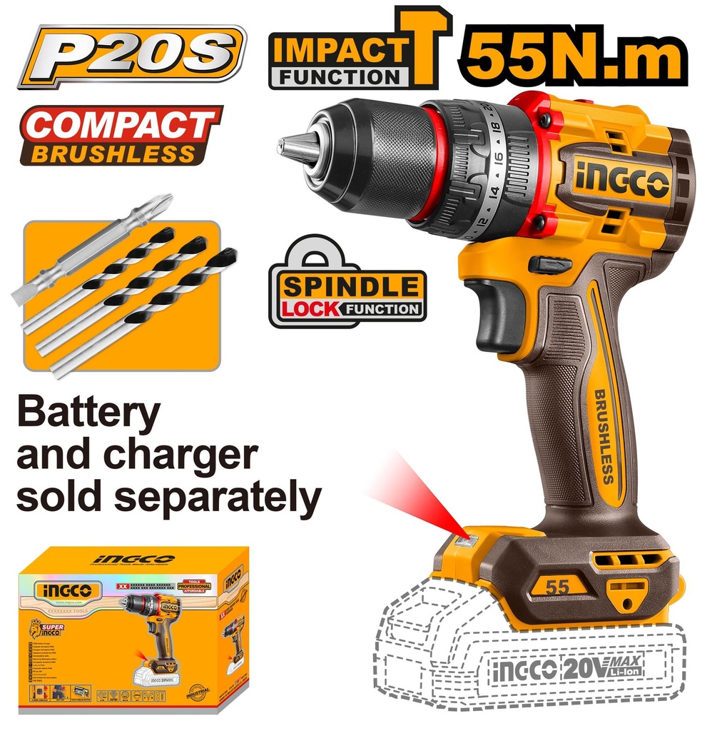 CIDLI205581 COMPACT BRUSHLESS CORDLESS IMPACT DRILL 55NM